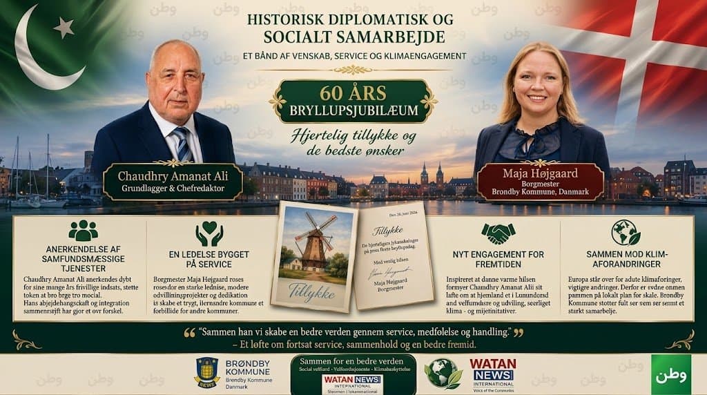 Brøndby Mayor Maja Højgaard Congratulates Choudhry Amanat Ali on 60th Wedding Anniversary